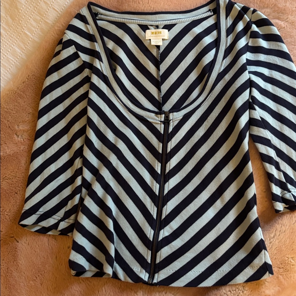 Anthropologie Maeve Navy and light Blue sexy zipper top size XS